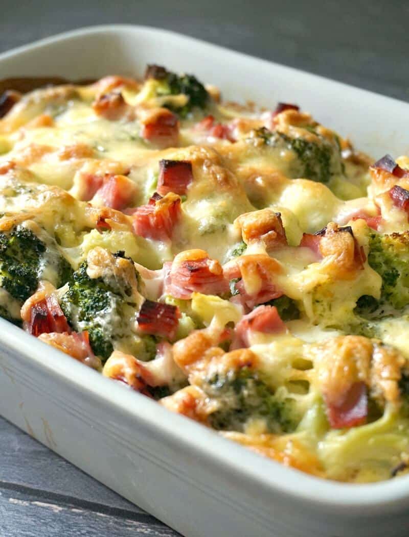 A casserole with ham and broccoli bake.