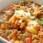 A white bowl with chili