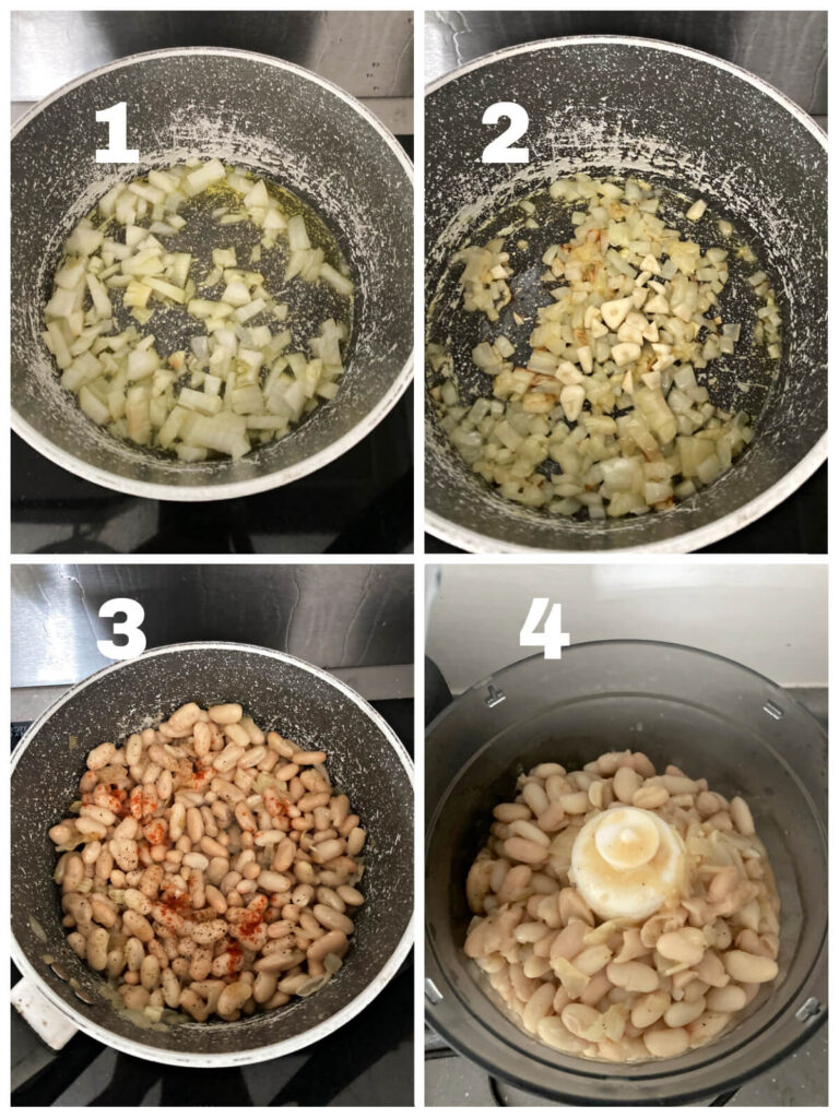 Collage of 4 photos to show how to make a bean mash