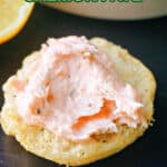 A round crostini with smoked salmon pate.