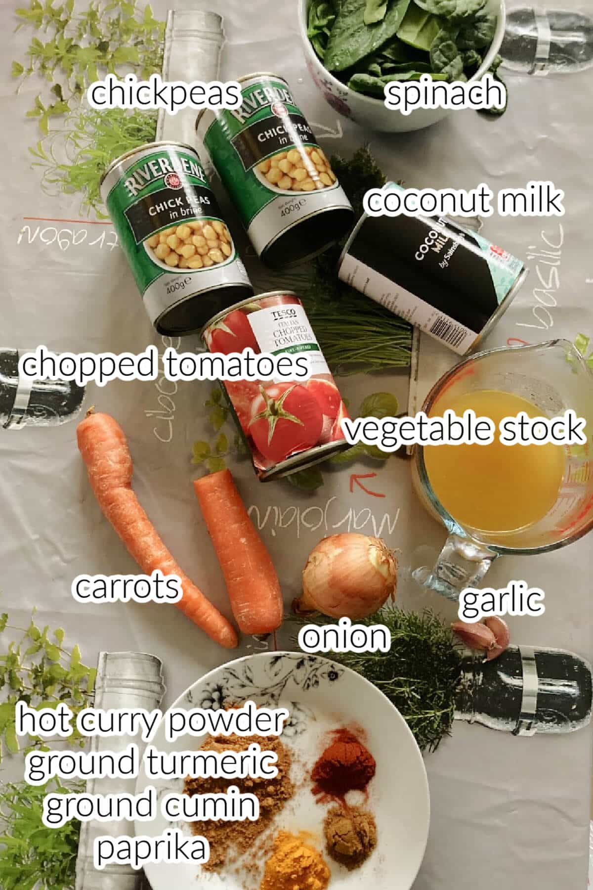 Ingredients for coconut curry.