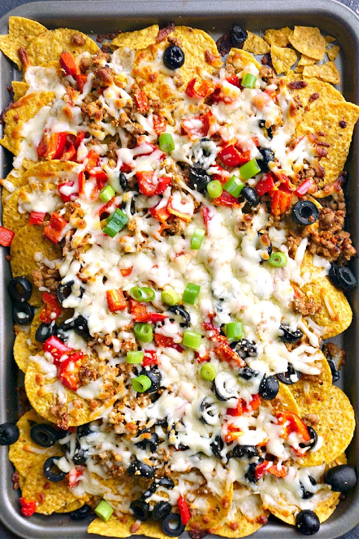 A rectangle tray with nachos.