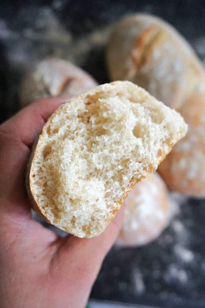 Half of a mini baguette to show how it's inside.