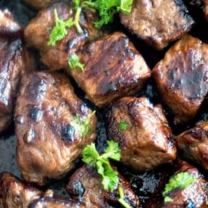 Steak bites in a pan