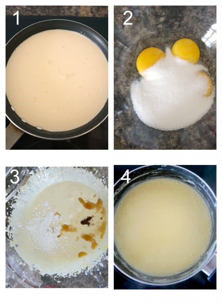 Collage of 4 photos to show how to make homemade custard