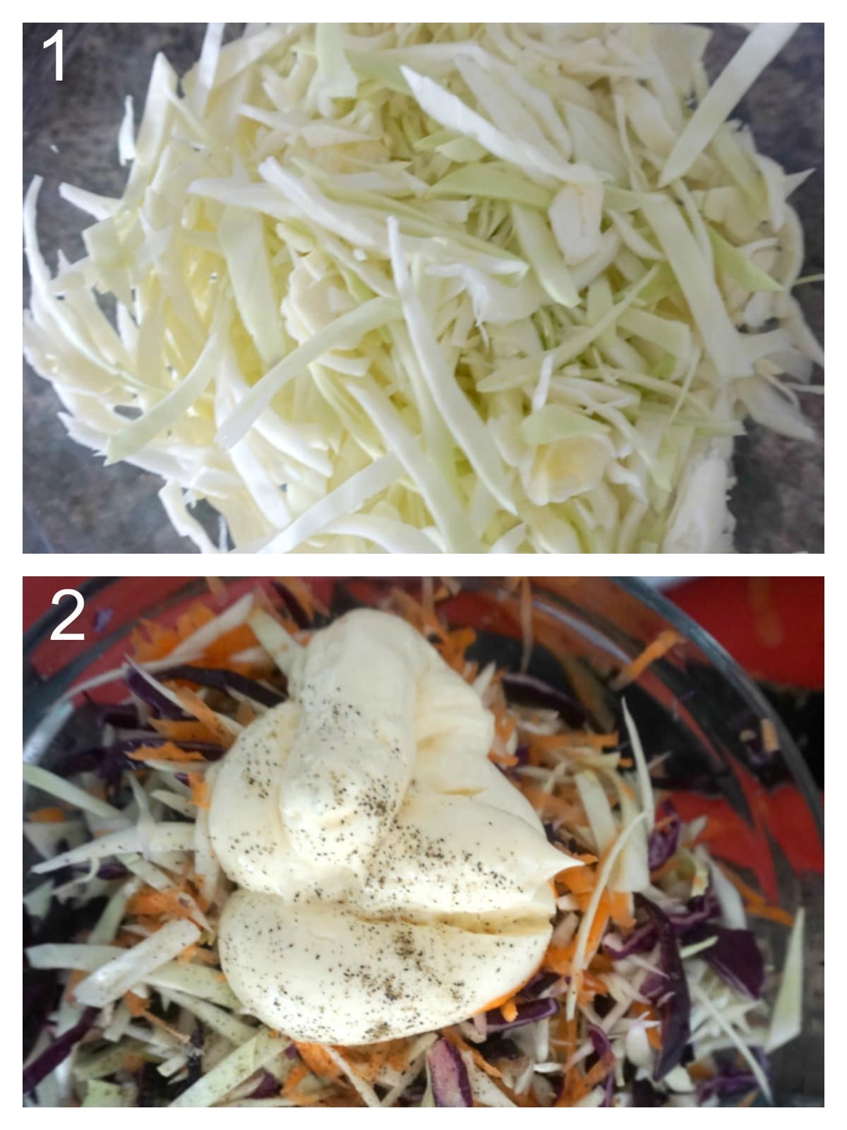 Collage of 2 photos to show how to make dill coleslaw