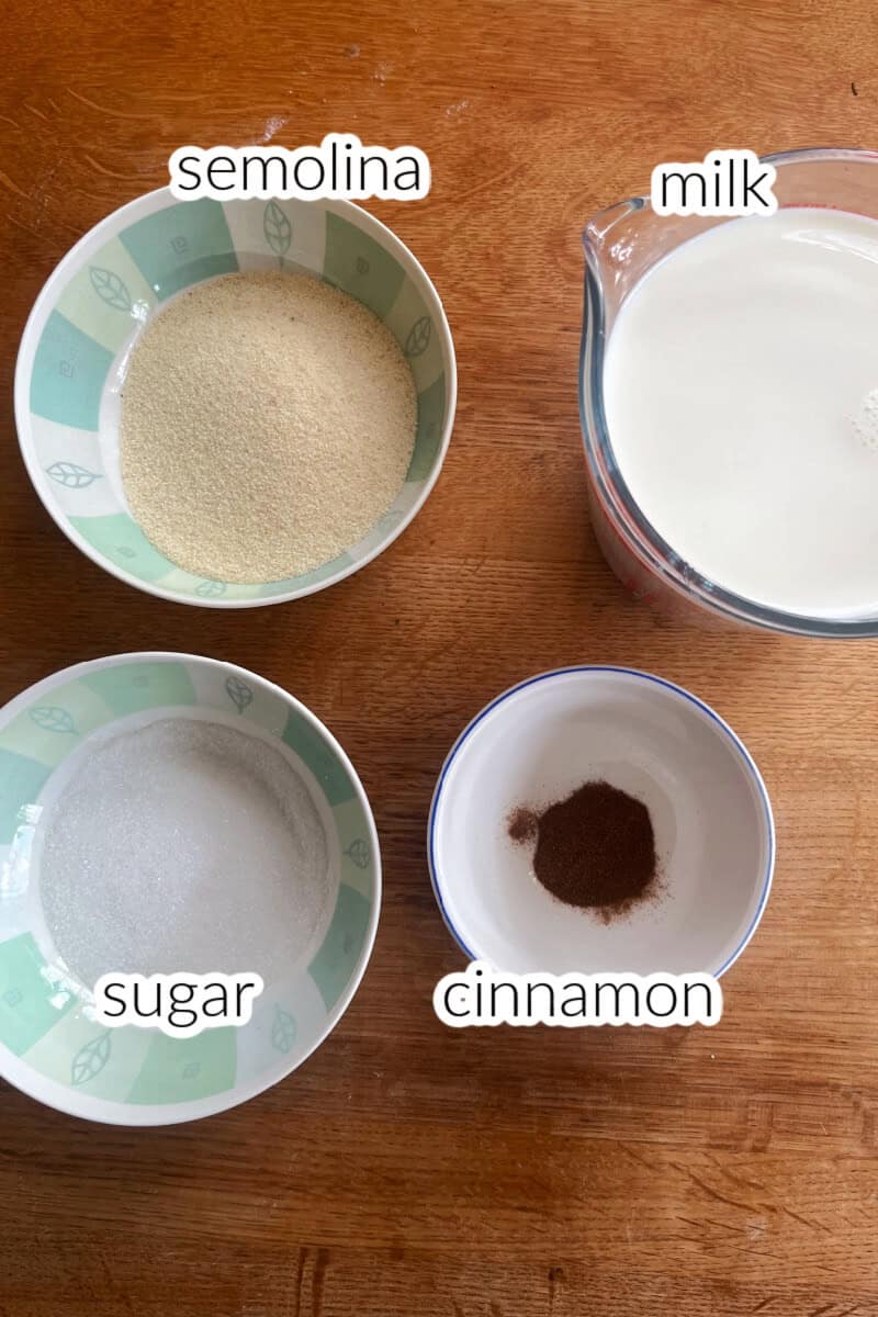 Ingredients used to make semolina pudding.