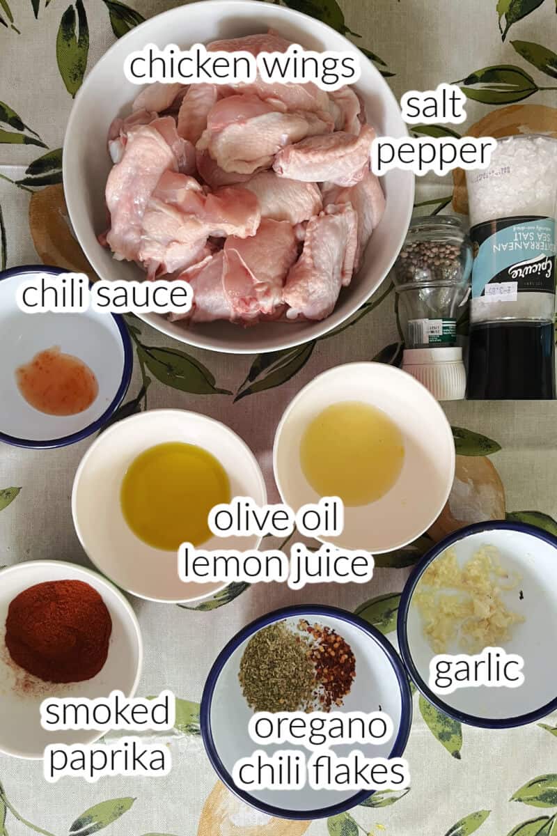 Ingredients used to make peri peri chicken wings.