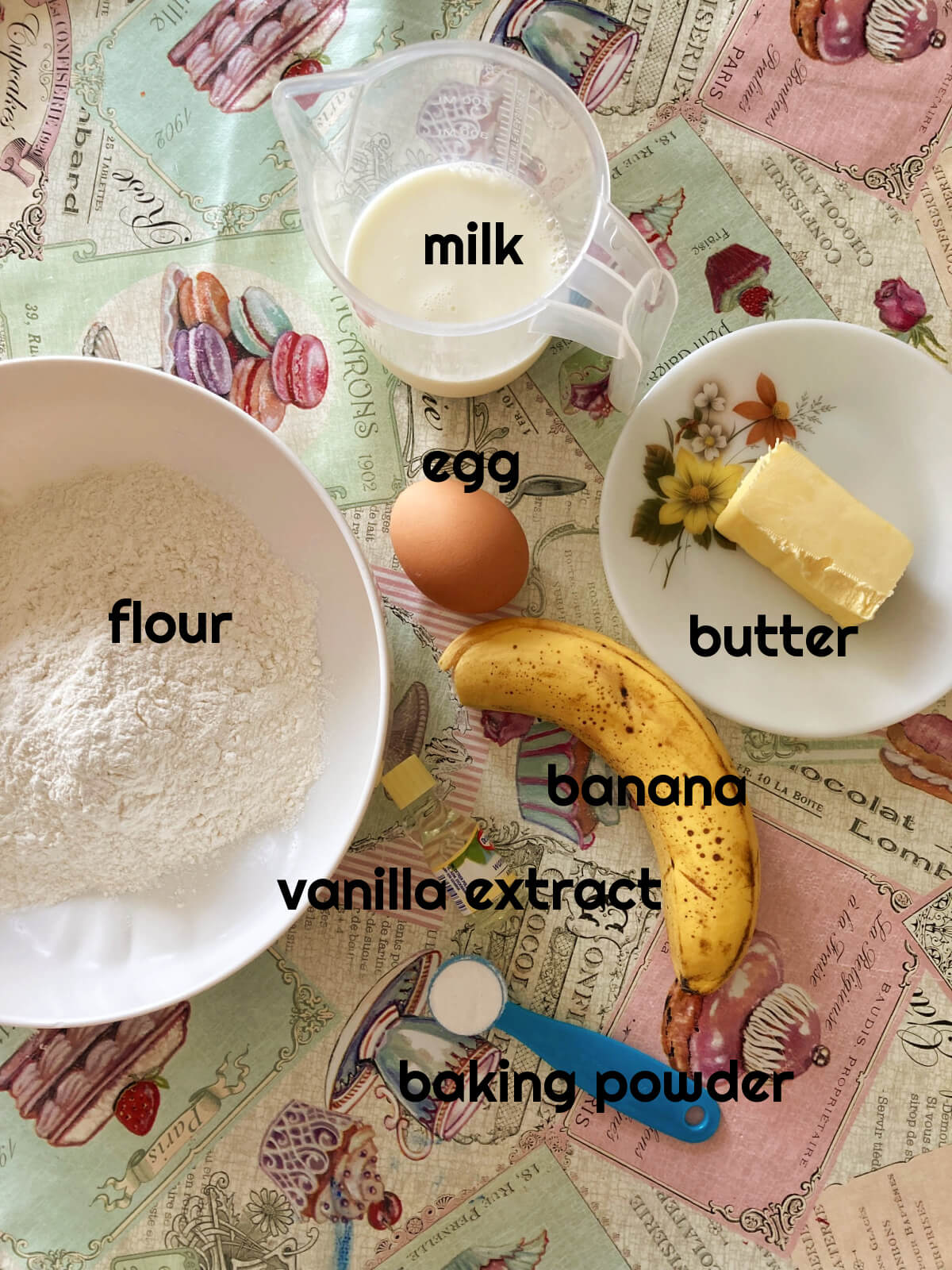 A shoot with ingredients needed for banana waffles