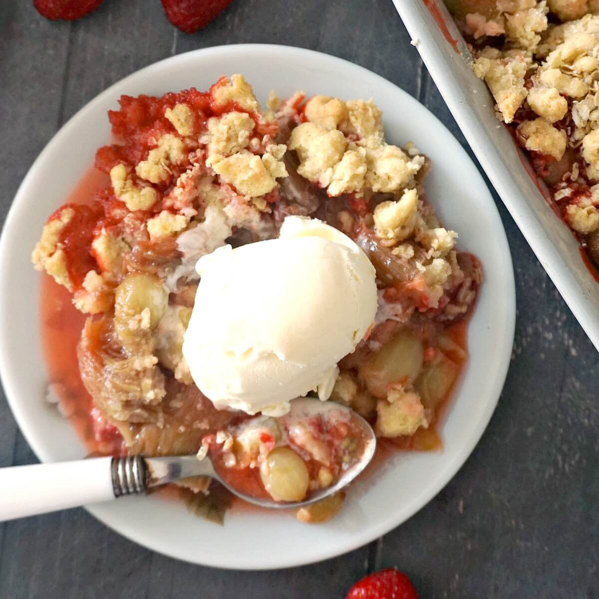 Strawberry, Rhubarb and Gooseberry Crumble