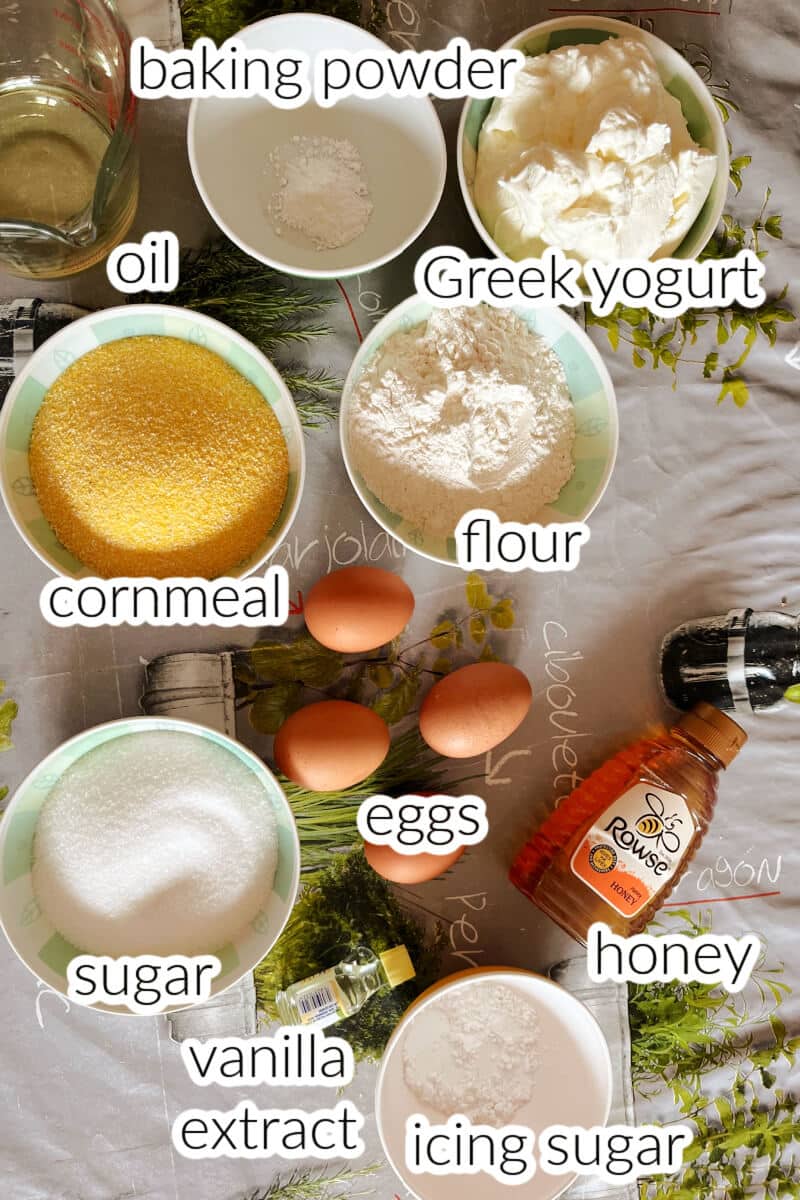 Ingredients needed to make sweet cornbread.