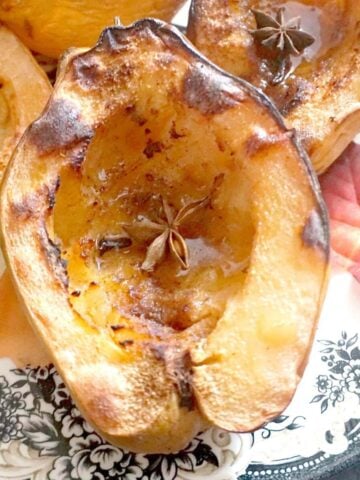 Close-up shoot of a baked quince half