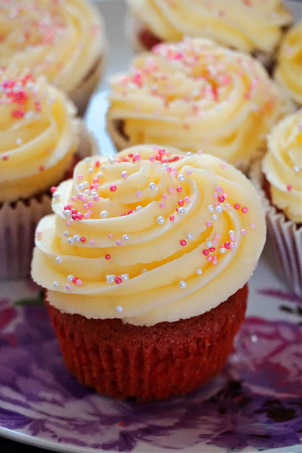Close-up shoot of a red velvet cupcake.