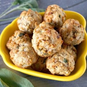 A yellow bowl with stuffing balls