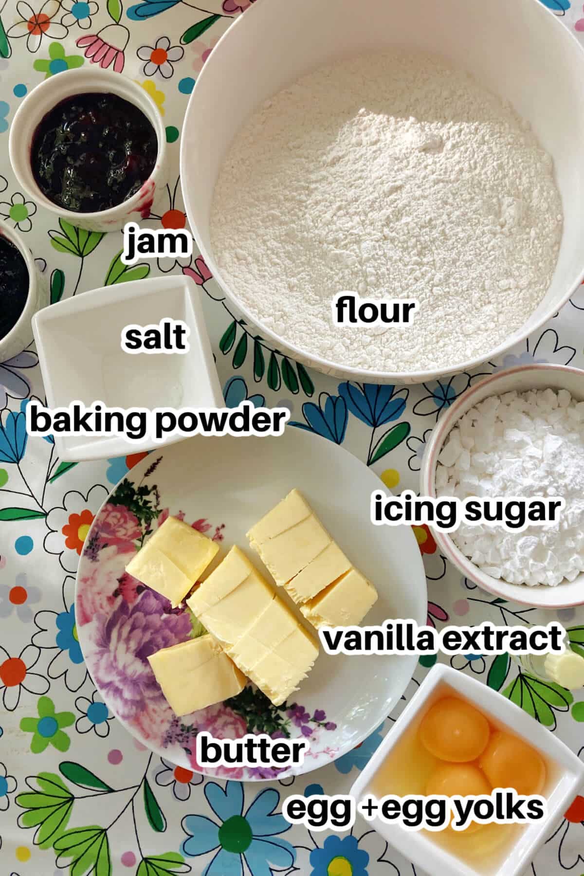 Ingredients needed to make linzer cookies.