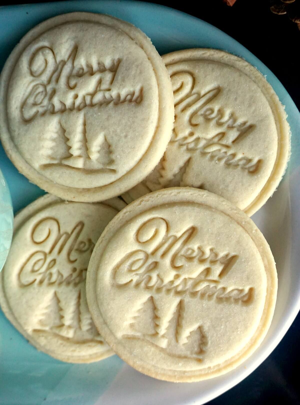 Close-up shoot of 4 stamped cookies.