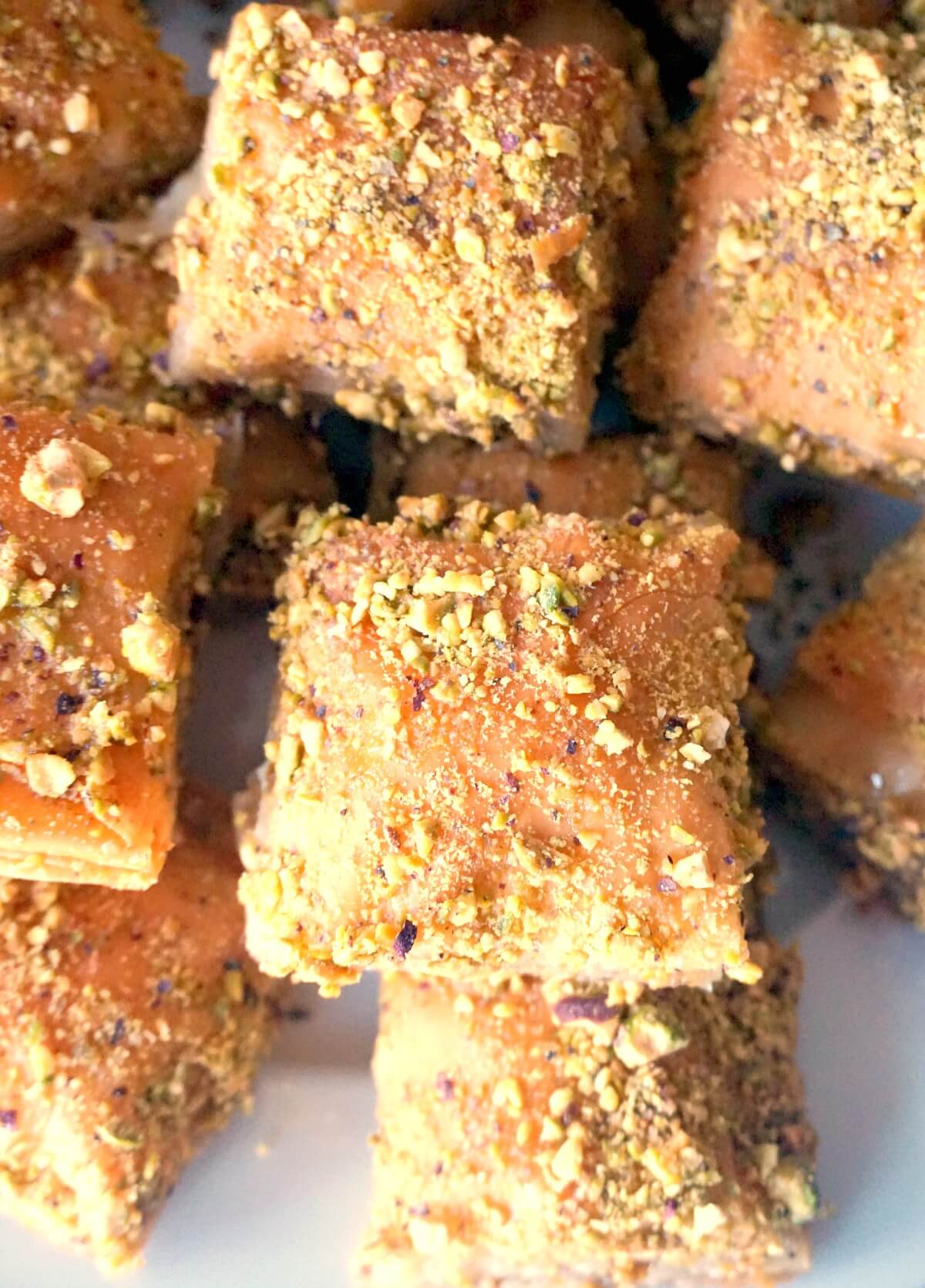 Close-up shoot of baklava slices.
