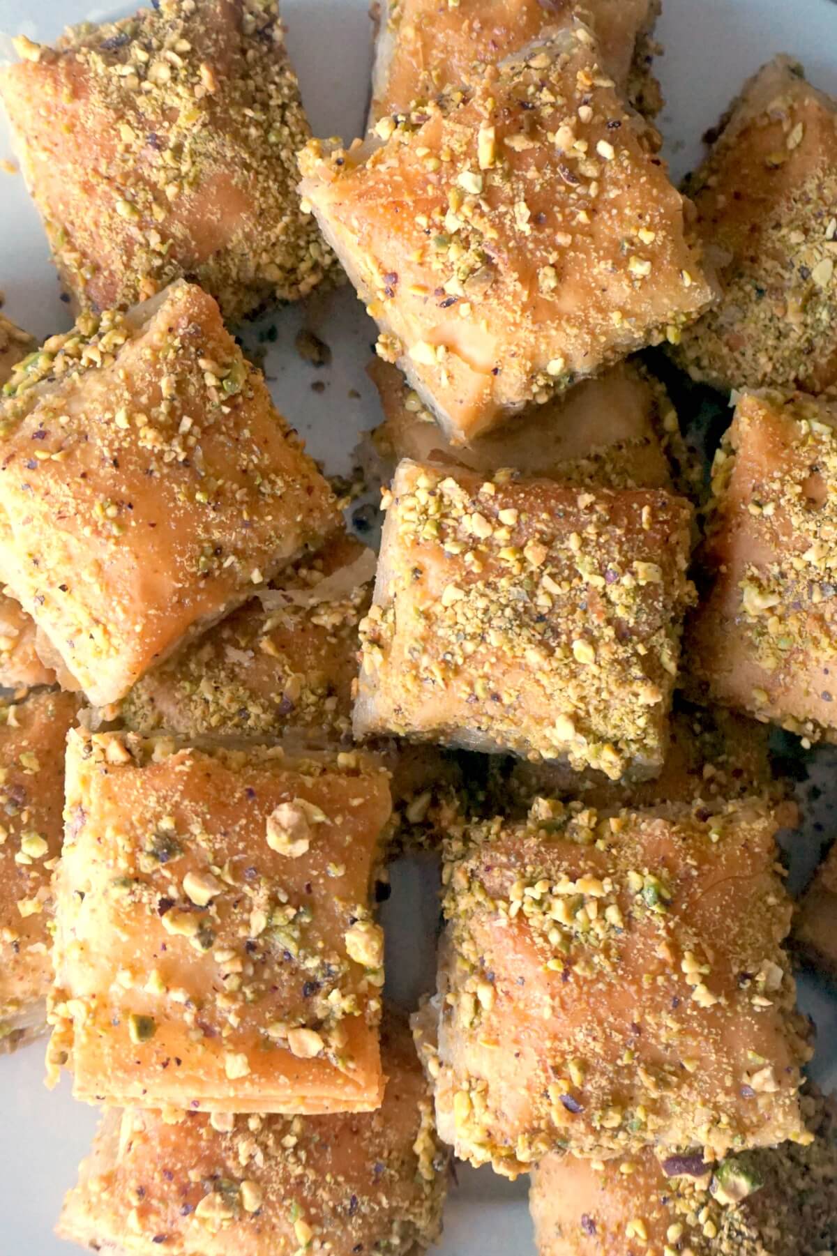 Close-up shoot of baklava slices.