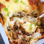 Close-up shoot of a dish with leftover beef cottage pie
