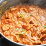 Close-up shoot of a pan with beef curry