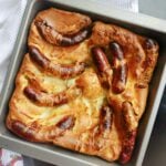 Overhead shot of a tray with toad in the hole