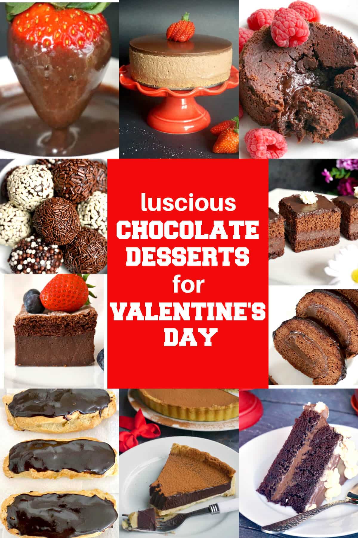 Collage of pictures with desserts for Valentine's Day.