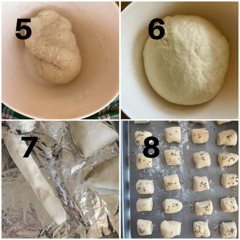 Collage of 4 photos to show how to make pretzels.