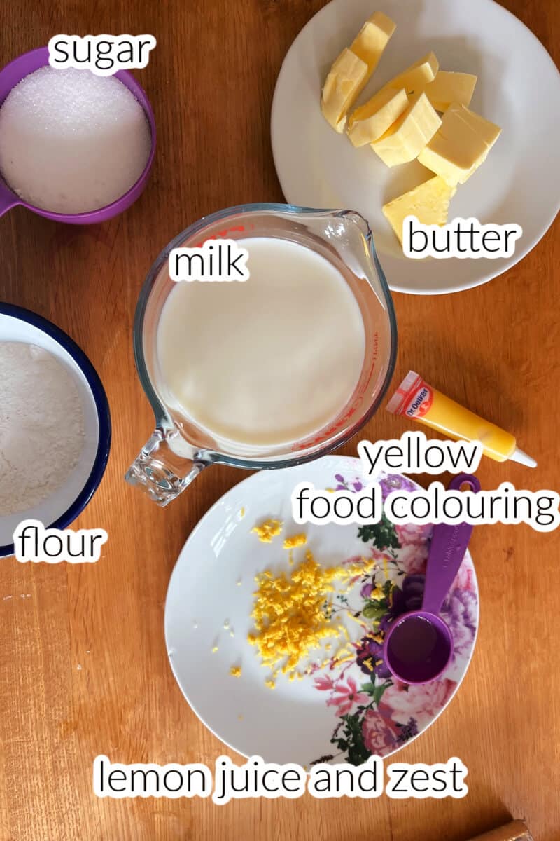 Ingredients used to make lemon cream.