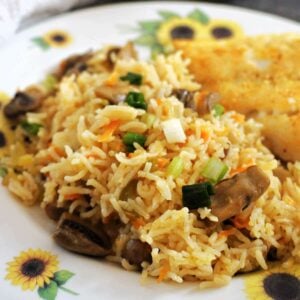 Close-up shot of vegetable rice on a plate