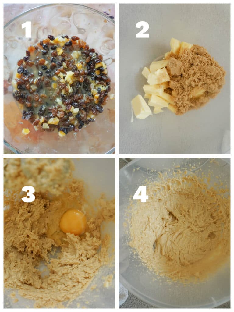 Collage of 4 photos to show how to make simnel cupcakes