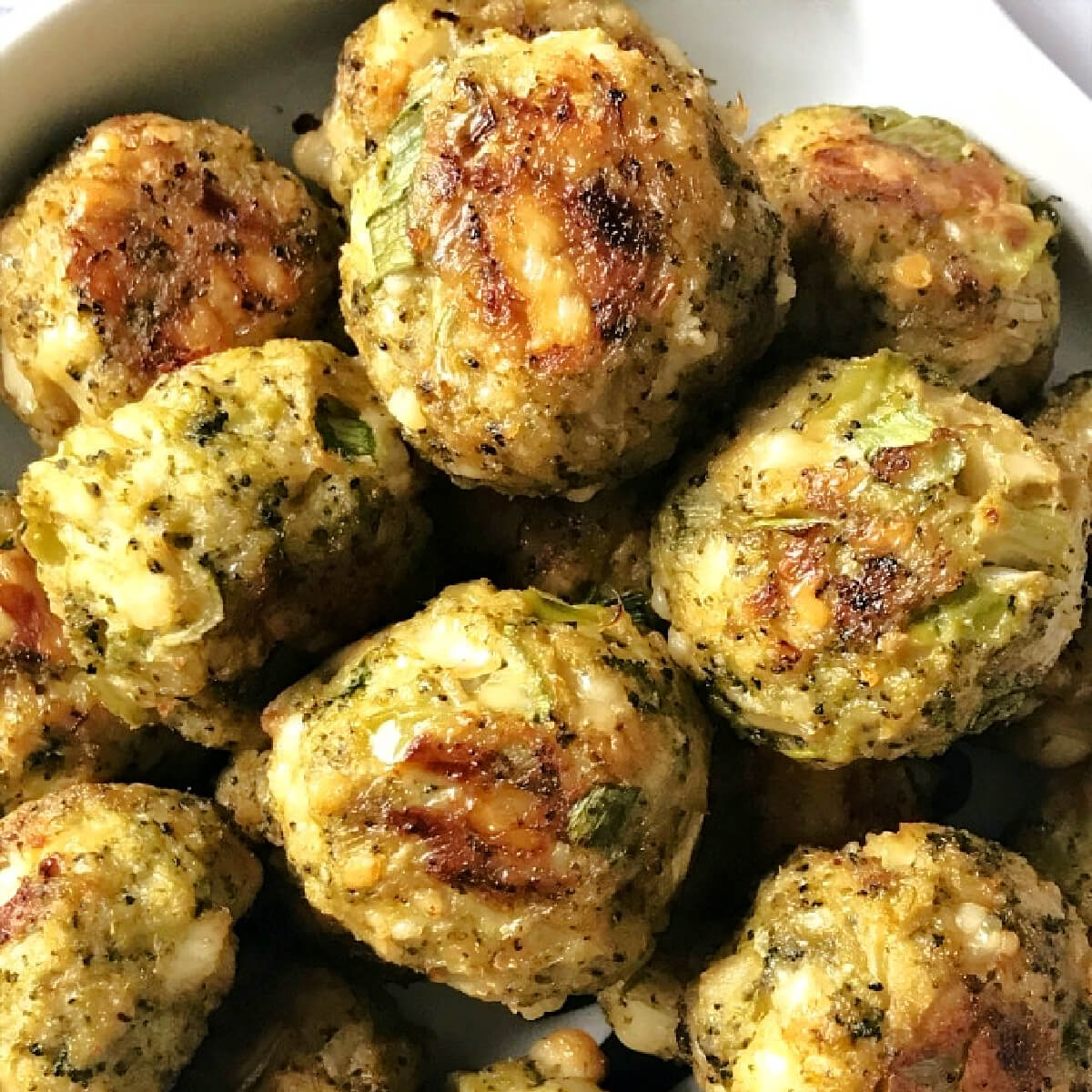 Broccoli balls in a white bowl