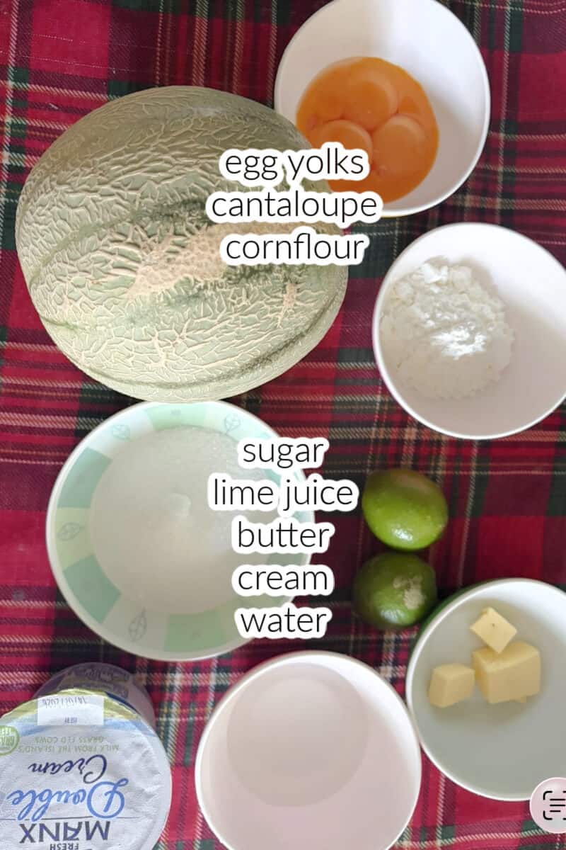Ingredients displayed for making cantaloupe filling.