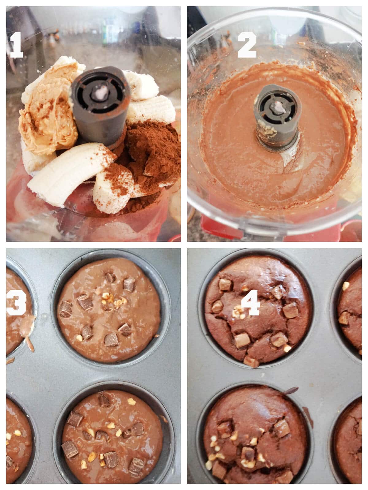 Collage of 4 pictures to show how to make vegan brownies.