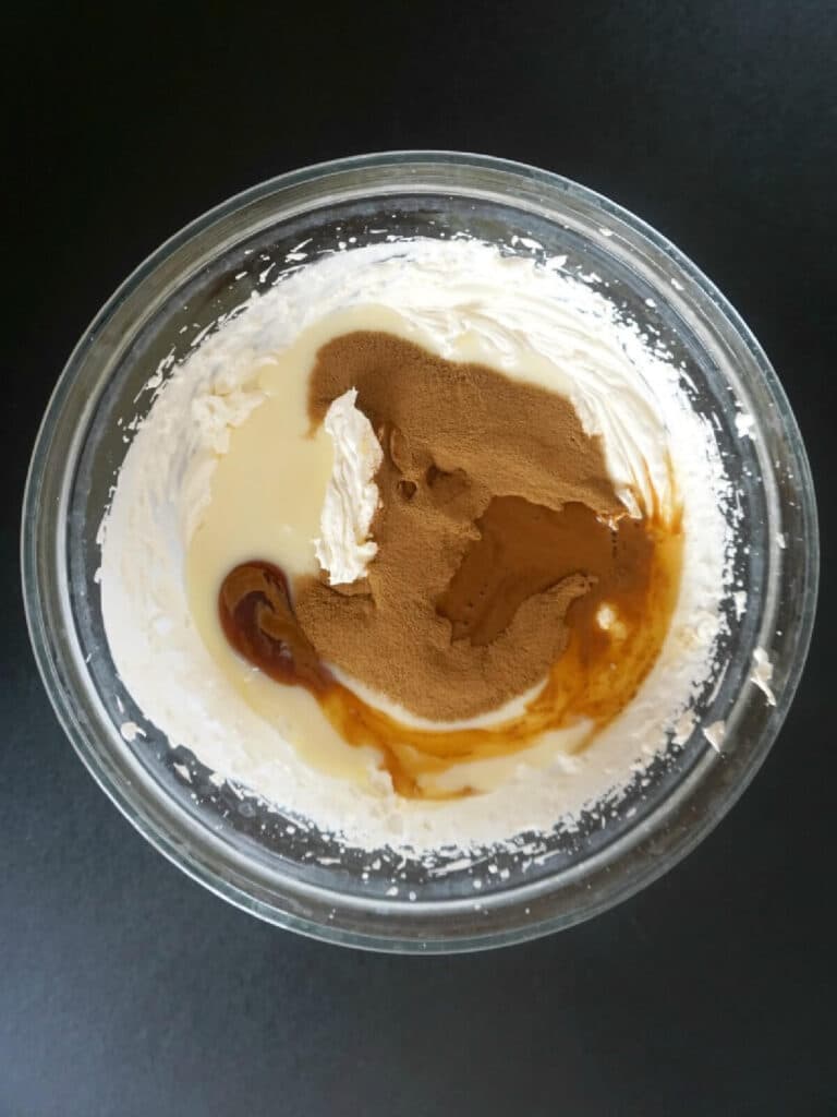 A bowl with ingredients to make coffee ice cream