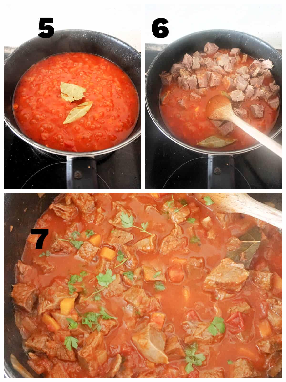 Collage of 3 photos to show how to make leftover beef chilli.