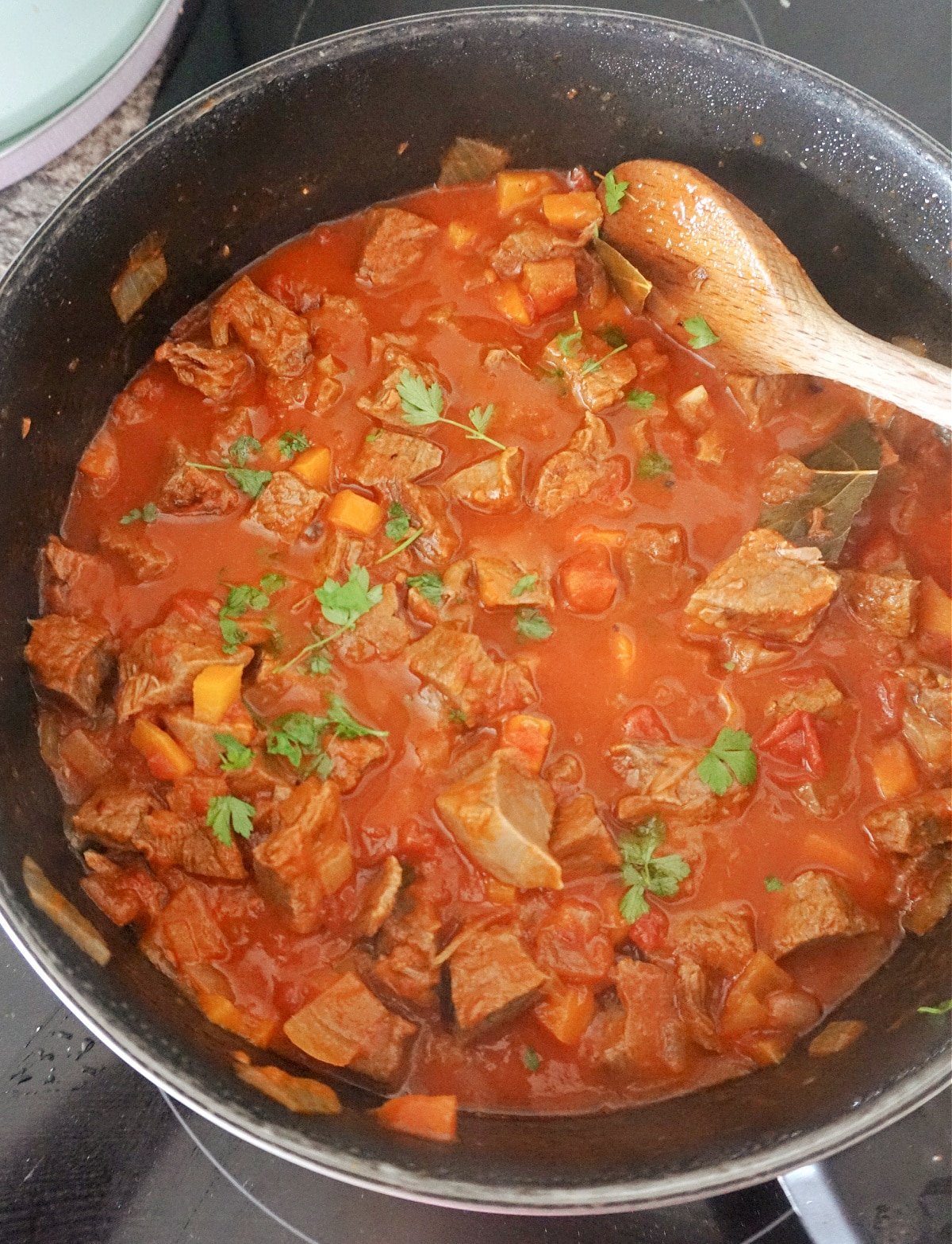 A pan with beef chilli.