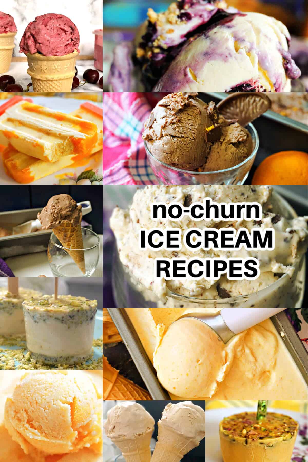 Collage of various ice cream recipes.