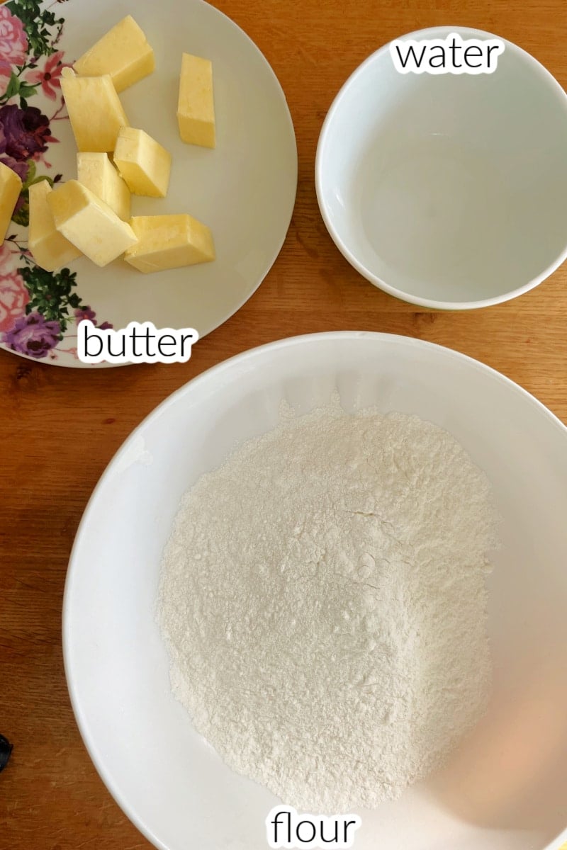 Ingredients used to make shortcrust pastry.