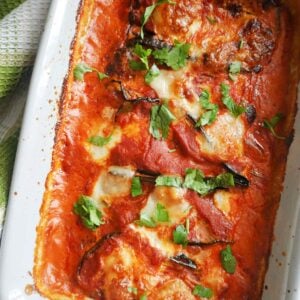 An over-proof dish with Aubergine Parmigiana