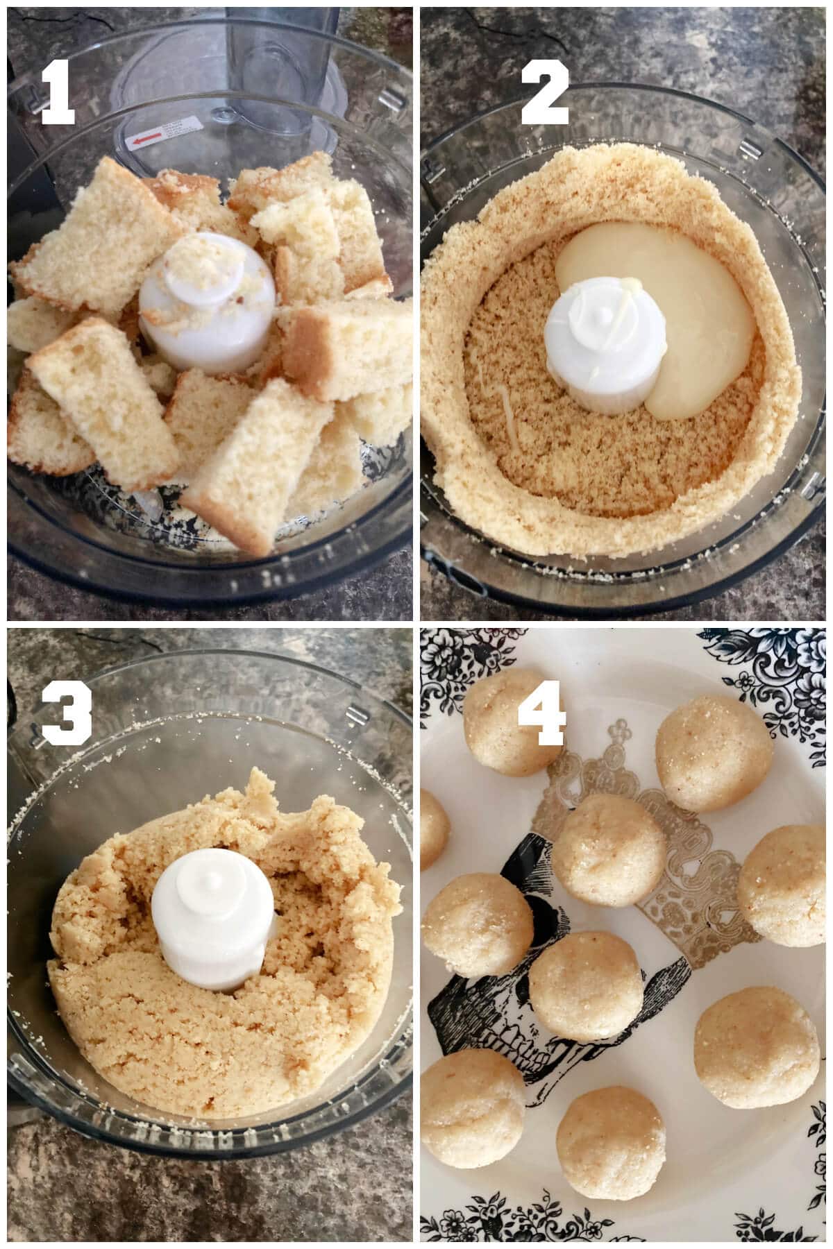 Collage of 4 photos to show how to make cake pops.