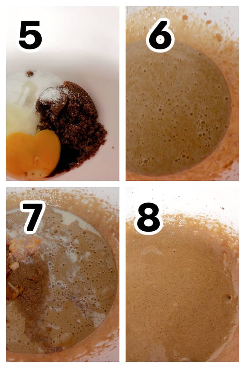 Collage of 4 photos to show how to make pumpkin pie filling.