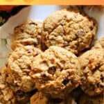 A plate with chocolate chip cookies.