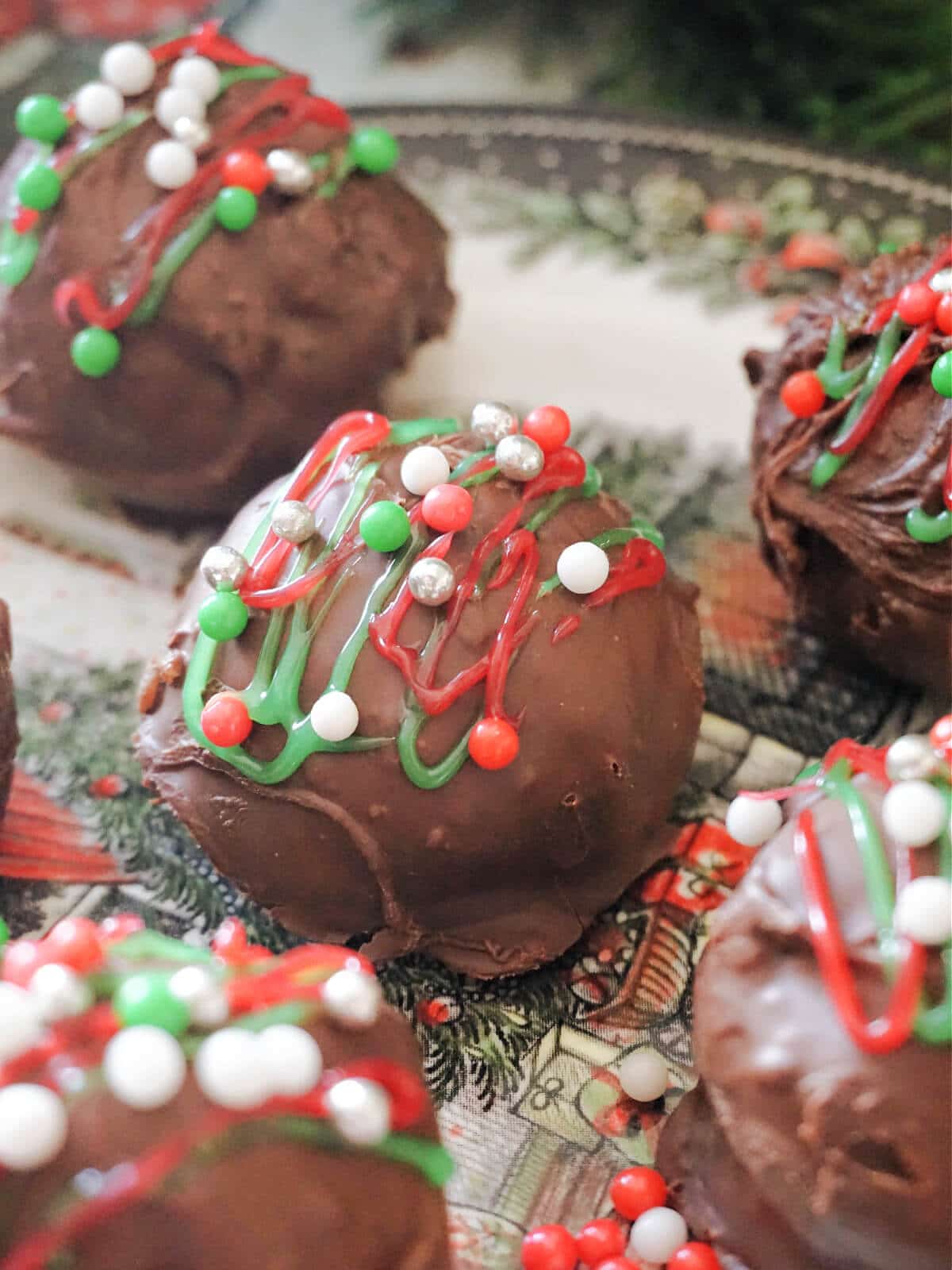 A plate with baileys cheesecake truffles.