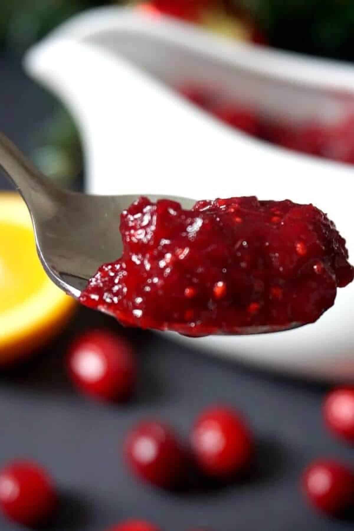 A spoonful of cranberry sauce.