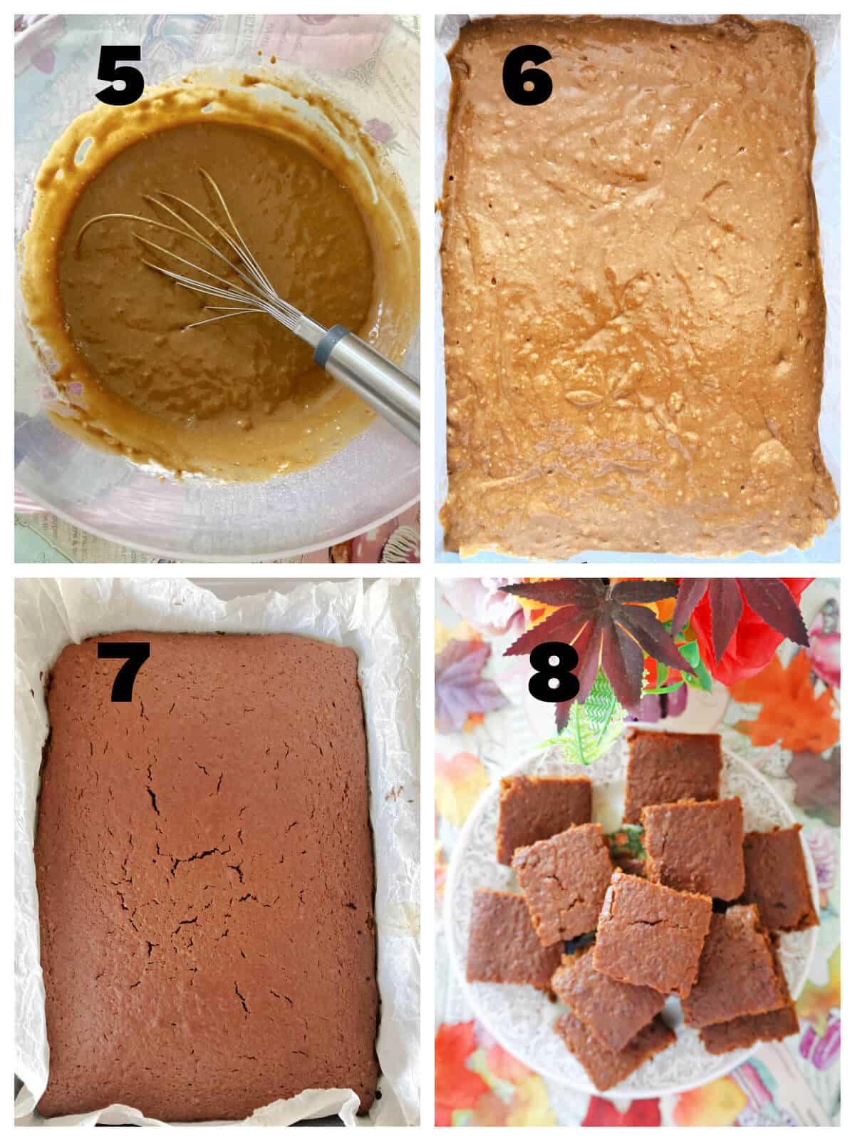 Collage of 4 photos to show how to make ginger cake