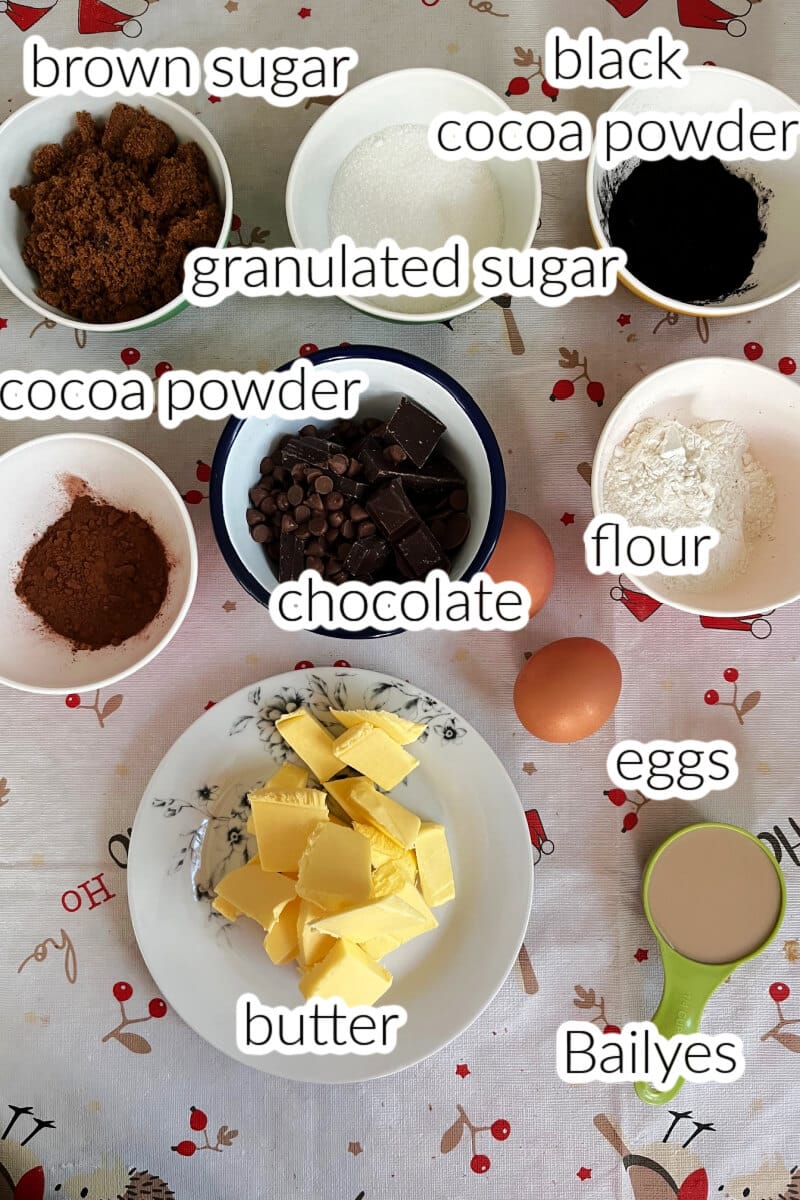Ingredients needed to make brownies.