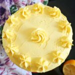 Overhead shoot of a lemon cake with lemon buttercream