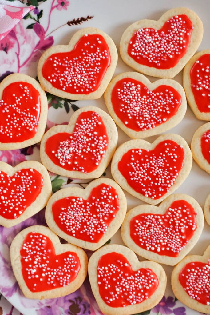 heart-shaped cookies on a white plate