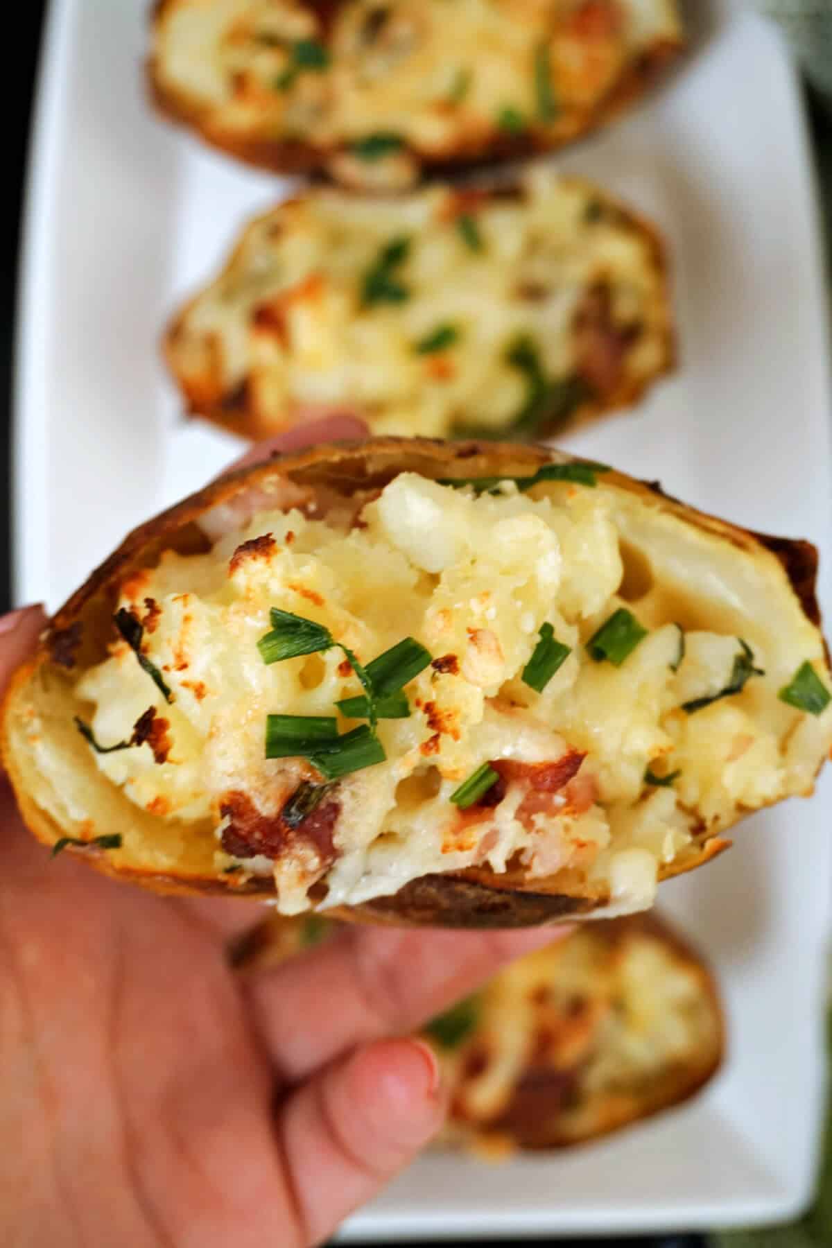 Close-up shoot of a baked potato skin.