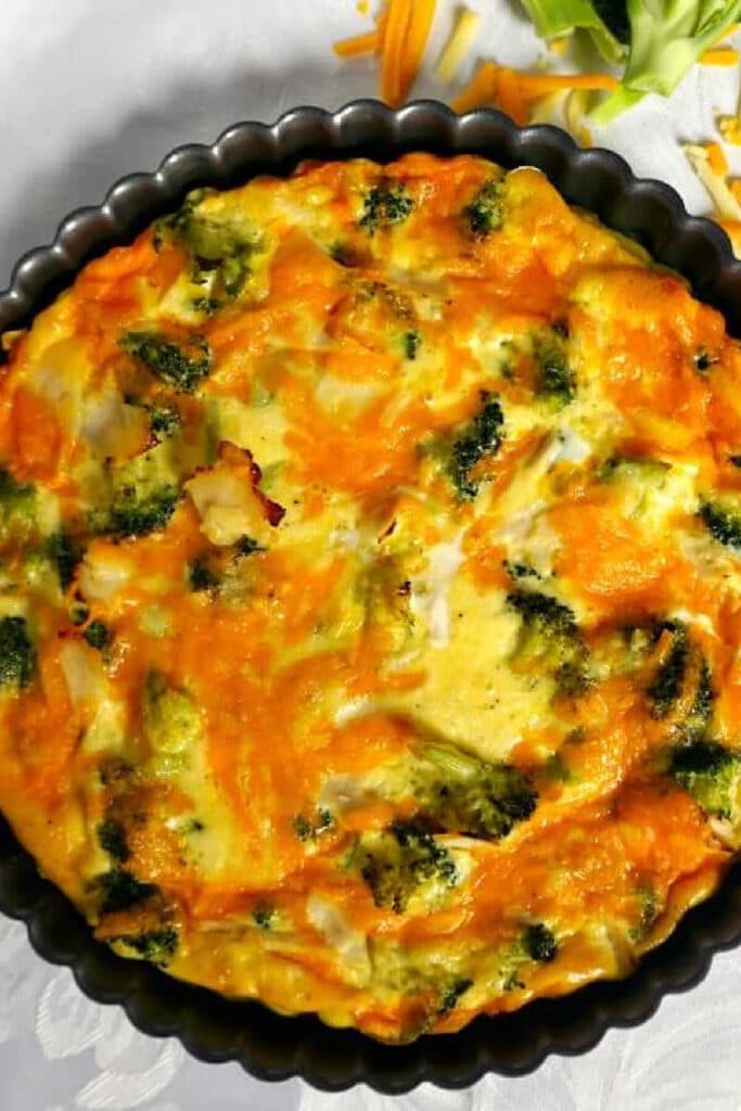 Overhead shoot of a quiche in a pan